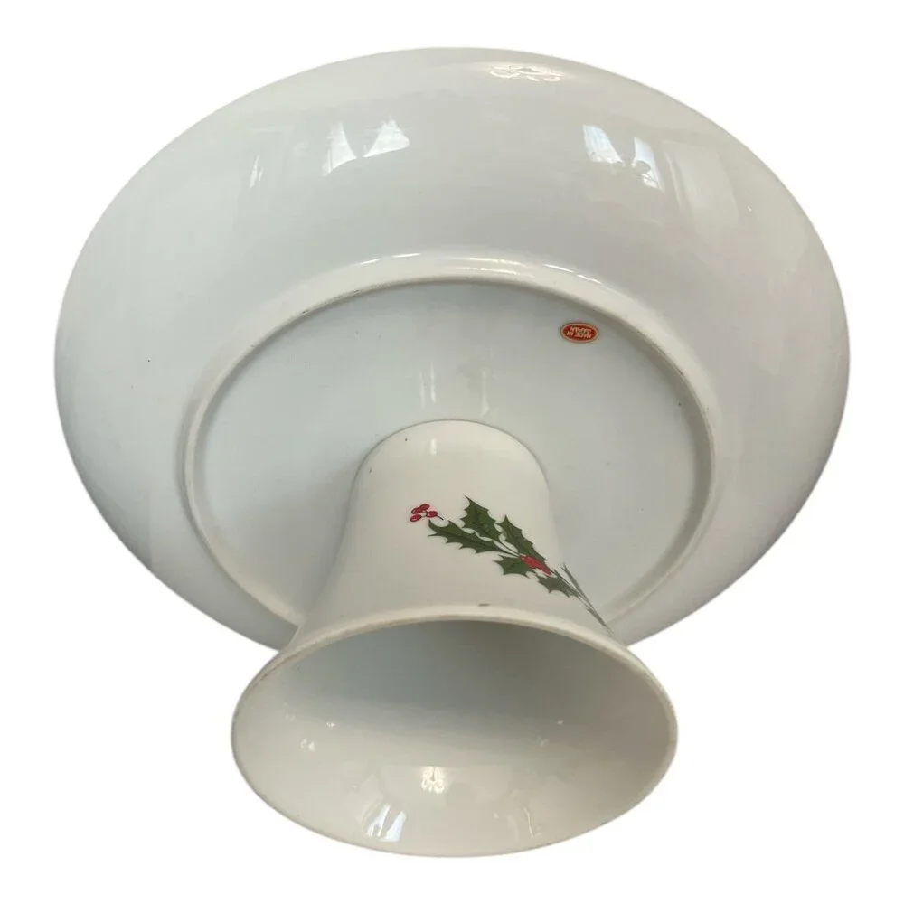 Vintage Christmas Pedestal Cake Plate | Holly & Berry Design | Made in Japan | 1
